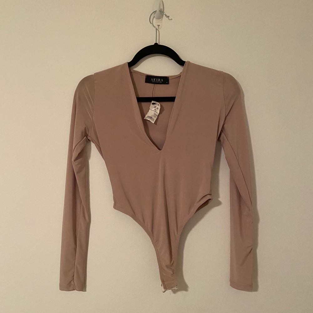 Nude low cut bodysuit